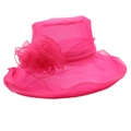 Elegant rose red organza sun hat with mesh flower detail for women beach wear - One Size / Rose Red