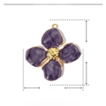 Macro view of purple enamel flower pendant with gold dotted edges and stainless steel core - Purple Four-petal Flower (42x39mm)
