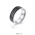 Polished silver titanium steel ring with triple black parallel stripes, 8mm wide - US 6 / Silver 3-Slot Style (8mm Width)