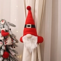 Christmas gnome curtain tieback with red hat and white beard on a holiday window decor - Christmas Gnome Curtain Tieback (J-JY100)
