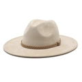 Beige faux suede western cowboy hat with woven band detail and wide brim for sun protection - M (56-58cm) / Beige