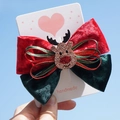 Barrette de Noël faite main avec nœud en velours rouge et renne doré à paillettes - 1# Pince à Cheveux de Noël - Renne en Velours