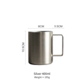 Minimalist 400ml silver stainless steel mug with square handle and brushed finish - 400ml / Large Silver
