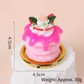 Pink tiered fake cake keychain charm with cream flowers and a golden base, 4.5cm size - Gold Bead Chain / 035 Pink Cake