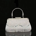 Elegante pochette da sera argento con strass scintillanti, frange e manico in metallo - Argento