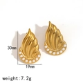 Golden flame-shaped textured leaf earrings with white pearls and 18k gold plating - Gold Pearl Style (TE6937-PL-G)