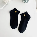 Close-up of black low-cut cotton socks with elegant gold heart embroidery detail - Black - Yellow Heart