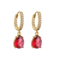 Elegant gold earrings with red pear-shaped zircon stones and huggie hoop drop design - 1 Pair / Gold Plated Rose Red Zirconia