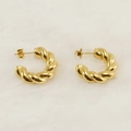 Pendientes de aro retorcidos dorados en forma de C con acabado en acero inoxidable 18K - Dorado