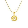 Vintage 18k gold plated round necklace with white enamel and golden letter R pendant - White Letter R