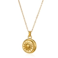 Vintage gold sunflower sun and moon necklace with relief pendant and hammered texture - Intertwined Sun and Moon Face Disc
