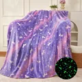 Luminous flannel blanket with unicorn stars pattern and glow-in-the-dark effect - Purple Pony / 70*100CM