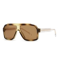 Retro Oversized Quadratische Sonnenbrille in Schildpatt-Optik mit braunen Gläsern - Gelber Schildpatt-Rahmen Tee-Linse
