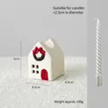 White ceramic Christmas house candle holder with festive wreath and red door - Small Size Candlestick