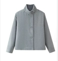 Kurze Wolljacke mit Stehkragen und einreihigen Knöpfen in elegantem Grau - S / Grau