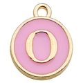 Pink enamel round pendant with golden letter O design for personalized jewelry making - Letter O / 1 Piece (12x14mm) / Pink