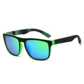 Polarized sports sunglasses featuring matte black and green frame with gradient blue lenses - Matte Black Green Frame Green Coating Lens