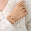 Minimalist 18K gold plated jewelry set with geometric rings and linked chain bracelet - Gold Minimalist Chain Bracelet & Ring Group-E304