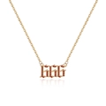 Gothic 666 angel number necklace in gold finish with micro-set red zircon crystals - Gold-666 (Red Zircon)