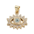 Evil eye sun pendant in gold-plated metal with blue zircon and sparkling crystals - DBN156-08 Sunburst Eye Pendant