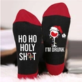 Grappige kerst sokken van katoen met HO HO HOLY SH*T print in rood en zwart - Eén maat / Kerstmuts Zwart Rood