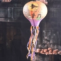 Halloween hot air balloon paper lantern featuring witch and bat patterns with tassels - Witch Hot Air Balloon Lantern (Orange)