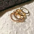 Set of minimalist rings in gold, silver, and rose gold finishes with crystal inlay - Spec 4 (Tri-color Mixed)