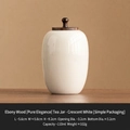 Mini crescent white ceramic tea canister with ebony wood lid 110ml capacity - Ebony Sujin Jar - Crescent White