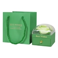 Green eternal rose jewelry gift box with drawer and matching shopping bag - Flower Box 7x7x7cm + Handbag / Green