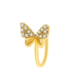 Golden bow-shaped non-piercing clip with sparkling cubic zirconia on white background - Bowknot Style (WG-1320) / Gold