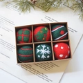 Handmade wool felt Christmas ball set with snowflakes and patterns in a gift box - Pine Tree Snowflake 6Pcs Set Diameter 5cm