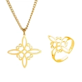 Gold-plated Celtic knot jewelry set featuring necklace pendant and adjustable open ring - Necklace and Ring Set / Gold