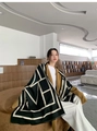 Écharpe épaisse noire et beige à motifs géométriques avec franges sur blazer - 65*180CM / Noir Beige