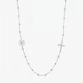 Elegant S925 sterling silver choker with daisy charm and sparkling cubic zirconia cross - S925 Silver