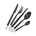 Set de couverts 5 pièces en acier inoxydable noir et blanc avec design de texte - Ensemble de 5 Pièces / Noir Simple