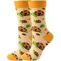 Detail of crew socks featuring green cartoon turtle patterns on a beige background - Yellow Little Turtle