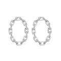 Macro shot of silver U-shape link chain earrings featuring brilliant micro-set cubic zirconia - 1 Pair White Gold Hoop Earrings