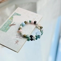Handmade Jingdezhen ceramic beaded bracelet with colorful floral charms for women - Mint Candy (938G薄荷糖果)