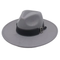 Classic grey wide brim fedora hat with a black leather band and silver metal buckle - Light Gray Heart (Black Wide Leather)