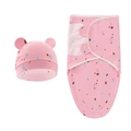 Newborn swaddle sleep sack set in pink with bear ear hat and colorful dotted pattern - Pink Balloon Sleep Bag + Hat Set