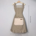 Brown striped cotton linen apron with ruffles, size 75x72cm with large beige pocket - Striped Ruffle Style / Coffee - Cotton Linen Lace Apron