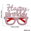 Pink glitter Happy Birthday glasses for kids party with star decor and size dimensions - Pink Birthday Letter Silver Star Style