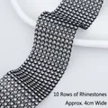 Black mesh wrap with 10 rows of silver rhinestones, 4cm width for DIY crafts - 8 Rows (Approx. 4cm Wide x 5 Yards) / Black