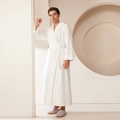 Men's thick white hooded flannel bathrobe with waist tie for winter warmth - M / Milk White Men