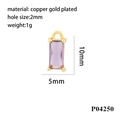 Detail view of 10mm x 5mm gold plated copper pendant with a purple rectangular zircon stone - Gold/Purple Zirconia(P04250)