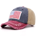 Casquette baseball vintage tricolore avec écusson drapeau US et détail de visière usée - Réglable / Khaki Bleu