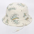 Détail chapeau soleil enfant crème avec imprimés dinosaures et cordon réglable blanc - 52cm / 7# Style Dinosaure de Dessin Animé