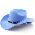Dettaglio cappello da cowboy celeste con fibbia a cintura nera e tesa curva - M (56-58cm) / Blu cielo profondo