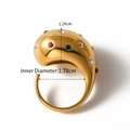 Detailoverzicht van 18K gouden ring met gekleurde stenen en maataanduidingen in cm - Goud met veelkleurige zirkoon