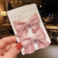 Set of two pink satin bow hair clips for girls handmade on a white card display - Handmade Bow (A1722) / 2 Pcs/Set / Pink